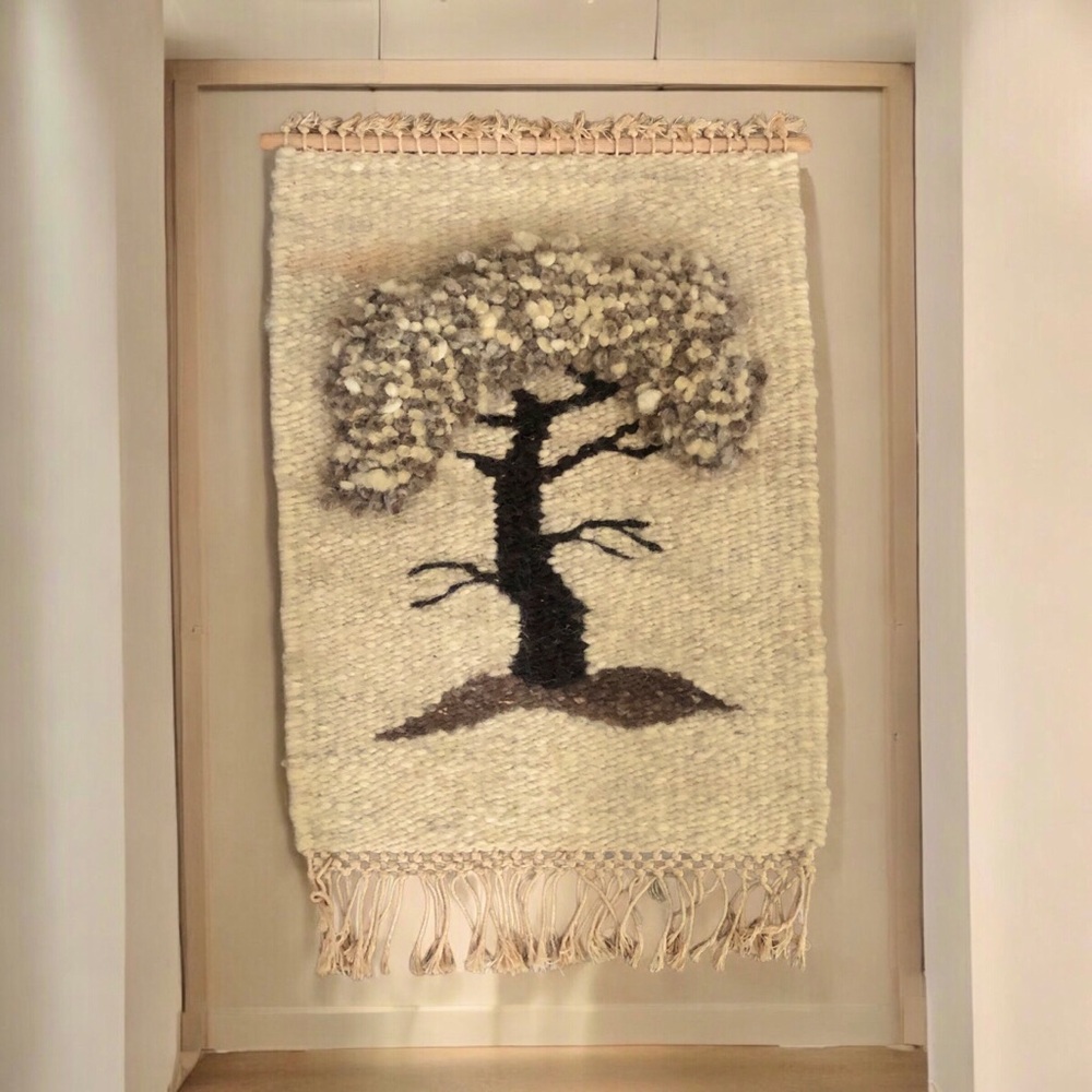 Vintage 70s Handwoven 3D Wool Tapestry Africa Tree of Life Boho Wall Hanging